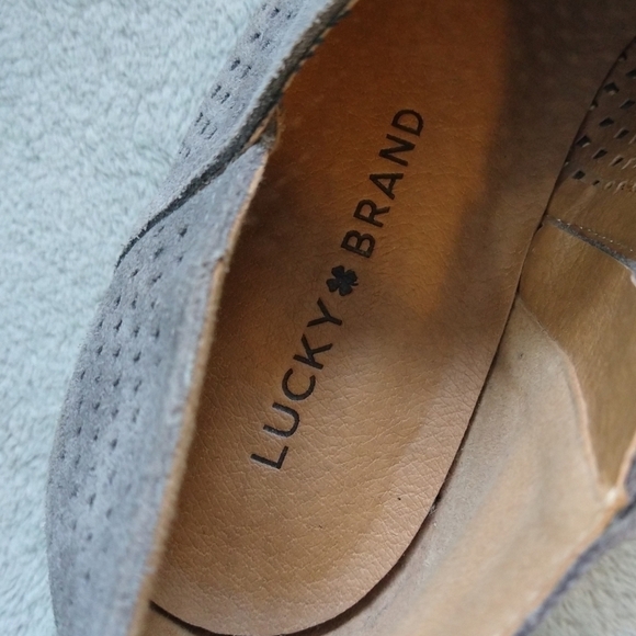 Lucky Brand Baylah Gray Suede Perforated Booties Side Zipper Low Block Heel - Picture 9 of 11